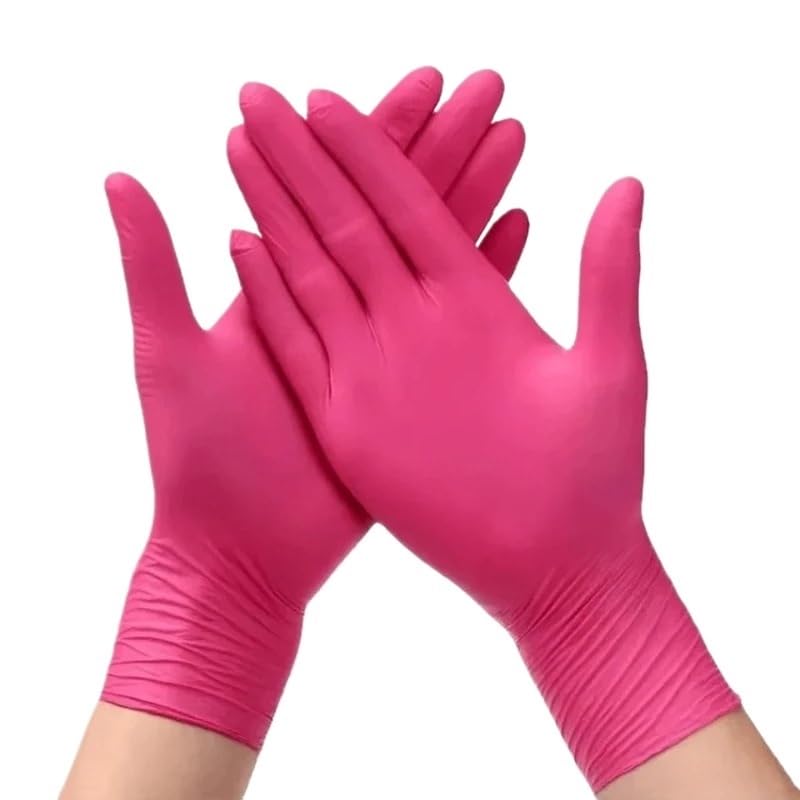 50/100 pezzi guanti monouso rosa for parrucchiere manicure lavaggio auto utensili da cucina impermeabili for lavastoviglie senza lattice(Pink-100PCS,S)