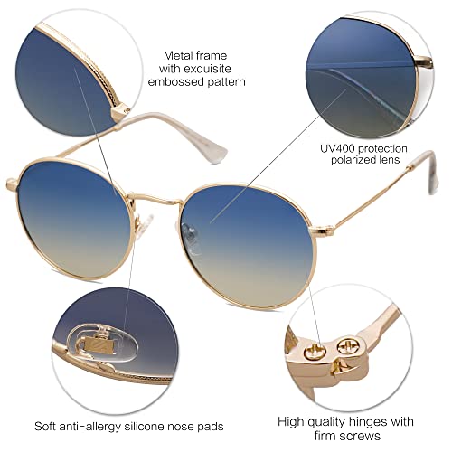 Image of SOJOS Small Round Polarized Sunglasses for Women Men Classic Vintage Shades | Lightweight Stainless Steel Frame UV400 Sun Protection Adjustable Nose Pads SJ1014