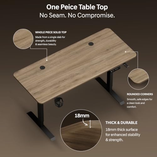 Image of Dr Luxur Stallion Electric Standing Desk | XL Large Height Adjustable Desk | 110KG Load | 3 Memory Presets | Zero Wobble | Child Lock | Low Noise Motor | 5 Year Warranty (Mist Oak, 1400 * 600 mm)