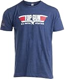 Top Gun Naval Aviation Licensed U.S. Navy T-Shirt with Military Sleeve Flag - Veteran Sailor Pilot Shirt -(Navy, M)