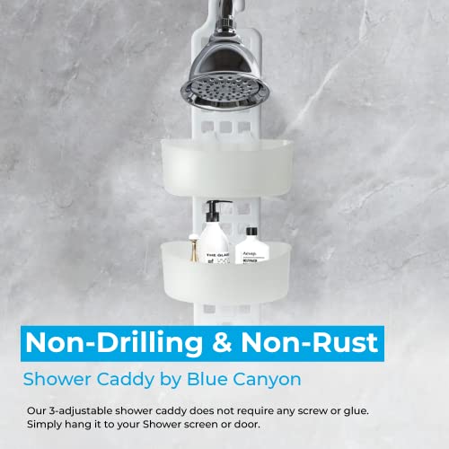 Adjustable 3-Tier Blue Plastic Shower Caddy - No Drill Storage - Image 3