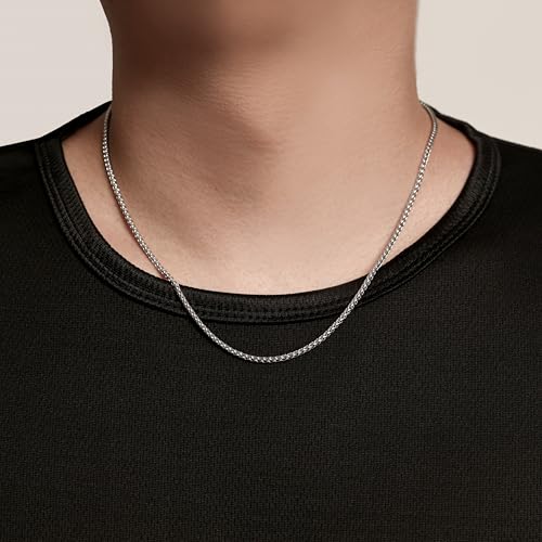 Wheat Chain Necklace for Men and Women, 2.5mm/3mm/4mm Silver Tone Stainless Steel Chain, Simple Jewelry Gift, 16-26 Inch4