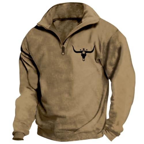 Mens Aztec Cowboy Sweatshirt Half Zipper Western 3D Print Retro Long Sleeve Casual Tribal Jacket for Fall Winter