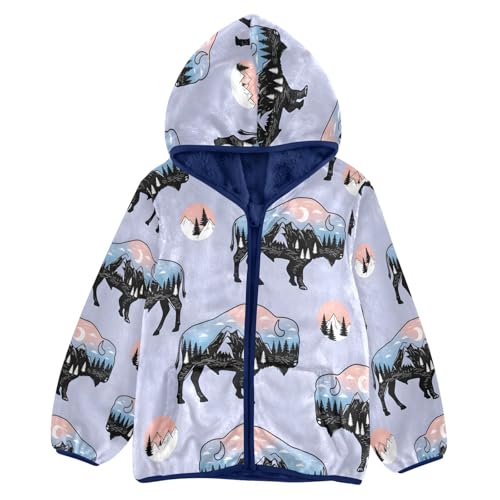 Buffalo Silhouettes with Landscape Scenes Toddler Fleece Jacket Girl Boys Hooded Fleece Jacket Coat
