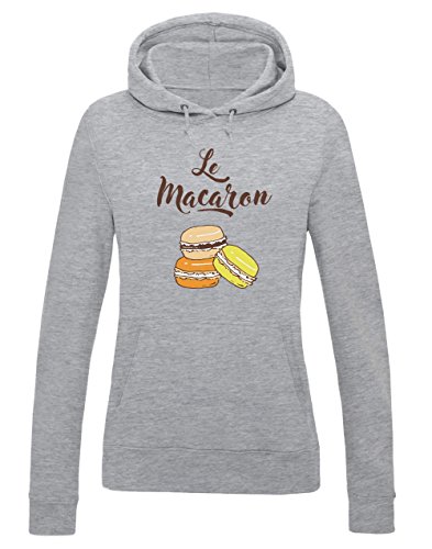 Green Turtle T-Shirts Le Macaron - Fan de Patisserie française - Journée Sweatshirt Capuche Femme Large Gris Chiné
