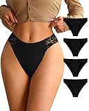 ASIMOON Womens High Waisted Bikini Underwear Black Lace Panties Seamless No Show Sexy High Cut Panties 4 Pack