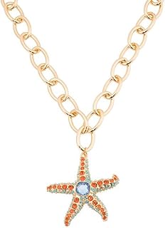 Betsey Johnson 크리스탈 불가사리 펜던트 목걸이, 금 도금 체인, 40.6cm(16인치), 7.6cm(3인치) 익스텐더, 랍스터 클로 클로저