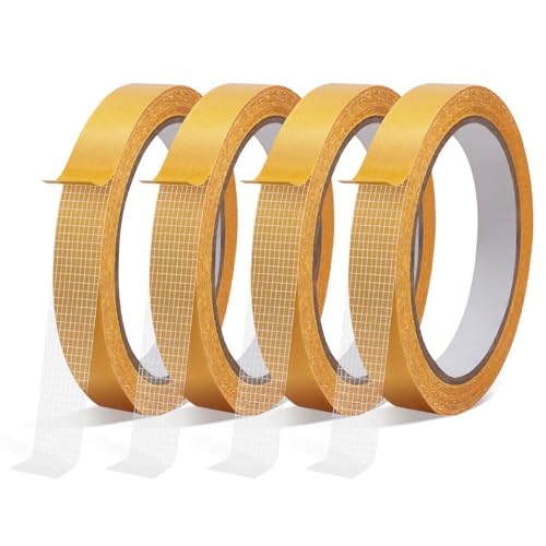 KUQQI Double Sided Fabric Tape Heavy Duty 0.5inch x 39FT x 4 Rolls, No Sew Hem Tape for Clothes Hemming, Curtains, Carpet Fixing, Fabric, Dress, DIY Crafts, Strong Hold Removable Residue Free