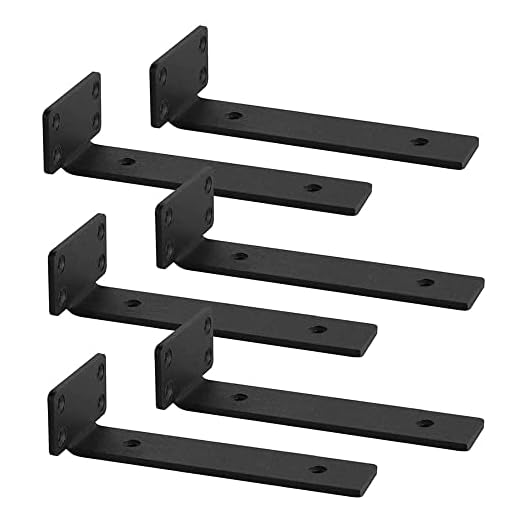 Jormega Floating Shelf Bracket, 10 in Heavy Duty Black Metal Floating Wall Mounted Shelf Bracket for Shelves Corner L Bracket for Wall Shelves DITY Kitchen Shelving (10 in, 6)