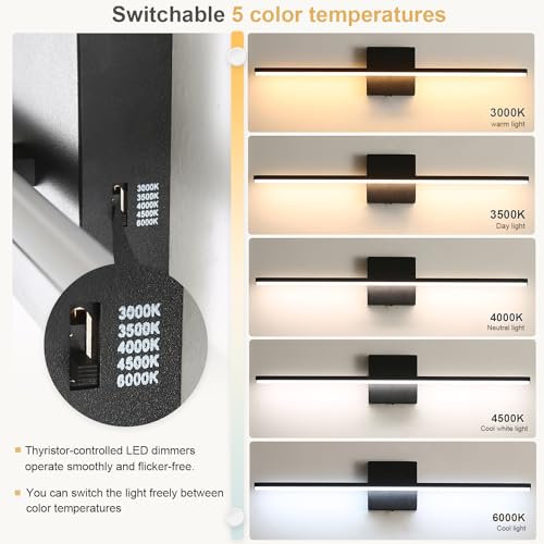 Image of Modern Bathroom Vanity Light 24 Inch, 18W Black Bathroom Light Fixture Over Mirror, Dimmable 5CCT LED Wall Sconce Lighting for Restroom Mirro