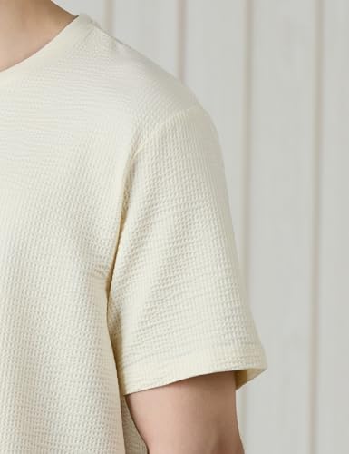 Image of Amazon Brand - Symbol Men Cotton Rich Relaxed Fit Textured T-Shirt | Half Sleeves | Available in Plus Size