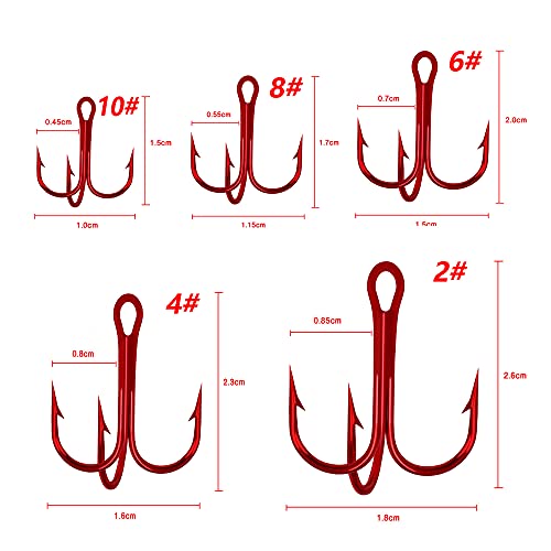 YUMUN 50 Stück Drillinge Haken, Treble Angelhaken, Kohlenstoffstahl Angelhaken, Drillinge Angelhaken Set, Angel Haken… – Bild 4
