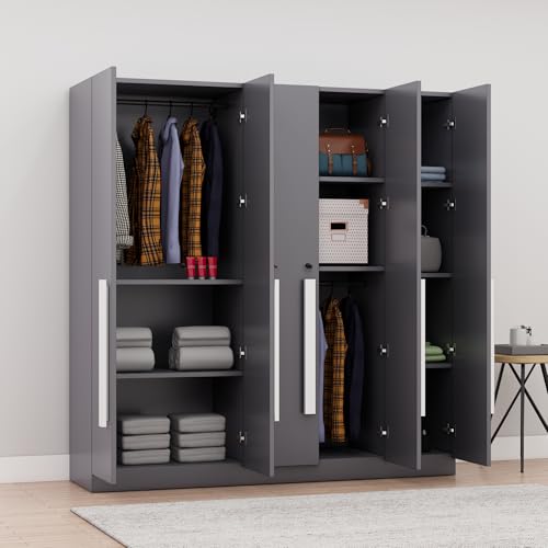 Image of Bniture 5 Door Wardrobe for Bedroom with Lockable Door & Hanging Space | Almirah for Clothes with Elevated Bottom Base | Wardrobe for Storage Cupboard | 3 Years Warranty (Slate Grey, 5 Door)