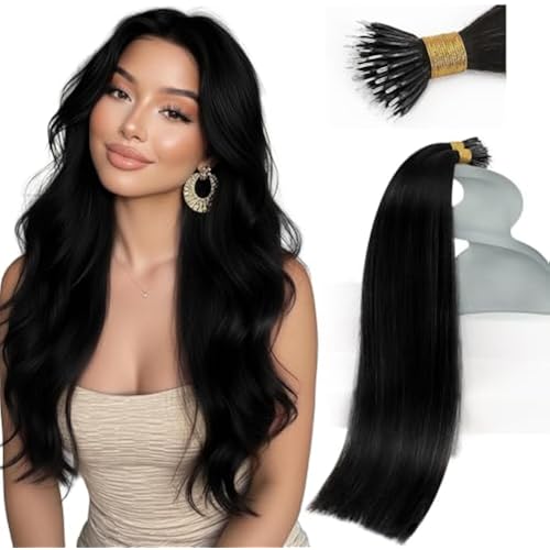 Sunny Hair 24 Inch Nano Bead Real Human Hair Extensions Jet Black
