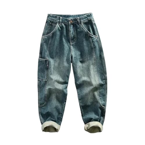 Vintage Cargo Pants Men Streetwear Baggy Cotton Casual Straight Washed Jeans High Street Denim Pants Man