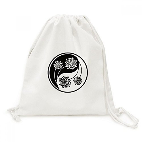 Sac de voyage bouddhisme en toile de coton avec motif Yin-Yang fleur sac à dos cordon