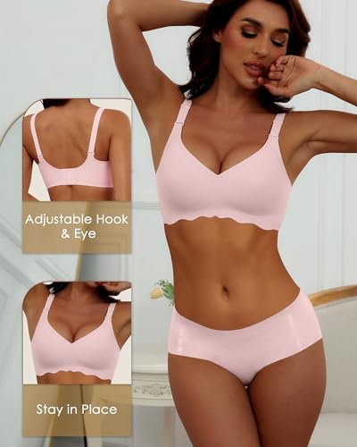 Image of HORISUN Wireless T Shirt Bra Seamless Push Up Bralette Full Coverage V Neck Comfortable Bras for Women