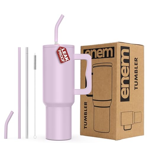 Image of enem Tumbler, Lavender Dream, Insulated Premium Vacuum Leak Proof Stainless Steel Travel Mug with Handle, Lid & Straw, 1.2L for Coffee, Iced Tea, or Water