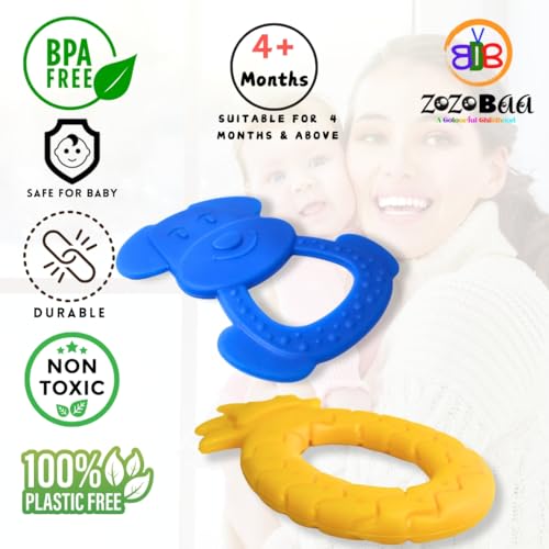 Image of Cute Shape Soft Silicone Teether for Baby Gums, Teething Toys for Babies, BPA Free, Pain-Relief, Non-Toxic, 100% Food Grade, Soothing, Easy to Grasp Chewable - Pineapple+Dog (Pack of 2)