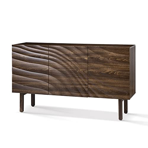 Tina's Home Sideboard Buffet Cabinet With 3 Chic-Designed Doors And 3 Adjustable Shelves, Mid-Century Modern Storage Cabinet With Solid Wood Legs For Kitchen, Dining Room And Living Room, Walnut #TOP7
