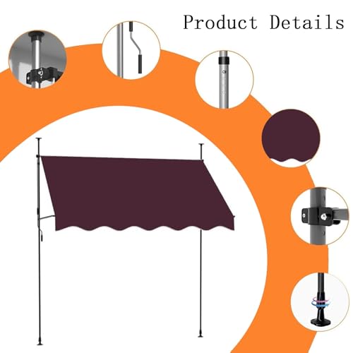Auvent rétractable manuel rouge abri solaire extérieur réglable pour terrasse - 8