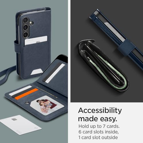 Image of Spigen Wallet S Plus | Samsung Galaxy S24 Case [Card Slot] [Air Cushion Protection] Galaxy S24 Back Cover | Faux Leather+TPU - Navy