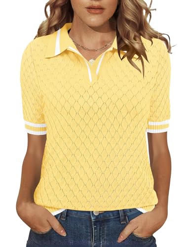 Image of Rapbin Womens Short Sleeve Knit Polo Shirts Summer Spring Sweater Tops