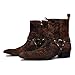 OSSTONE Men Chelsea Ankle Boots Leather Pony Hair Chukka Boots with Side Zipper Heel Dress Boots OS-JY021-B Natural Brown 9