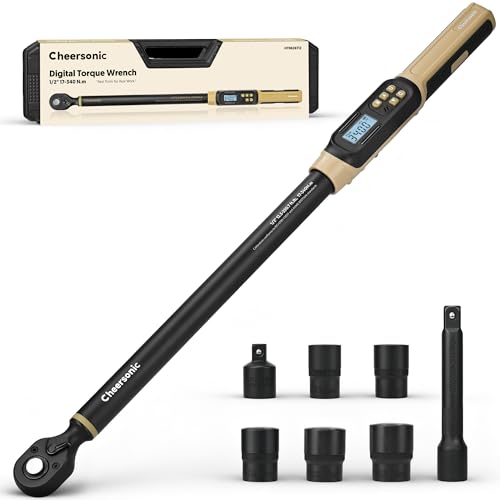 Digital Torque Wrench 1/2 Drive 12.5-250.8 ftlb (17-340N.m) 1% Accuracy Electronic Torque Wrench with Buzzer and LED Heavy Duty Torque Wrench Set with Socket for Car Repair Trucks large machinery
