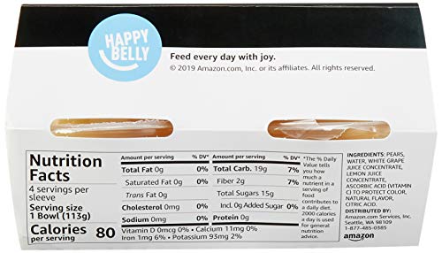 Amazon Brand - Happy Belly Fruit Bowls, Diced Pears In 100% Juice ,4 Count, 4 Ounce Bowls #TOP2