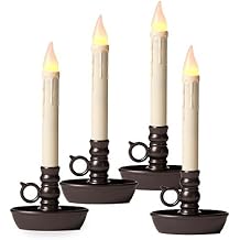 Plow & Hearth Set of 4 AA Battery Operated Window LED Candle Lamps | Auto Timer | Long Lasting Bulbs Never Need Replacing | Holiday Lights | Bronze Base | 9 1/2 H