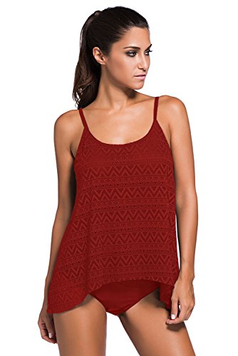 ZKESS Womens Swim Top & Bikini Bottoms Casual 2PCS Padded Swimwear Bathing Suit Large Size Wine ZKESS Womens Swim Top & Bikini Bottoms Casual 2PCS Padded Swimwear Bathing Suit Large Size Wine