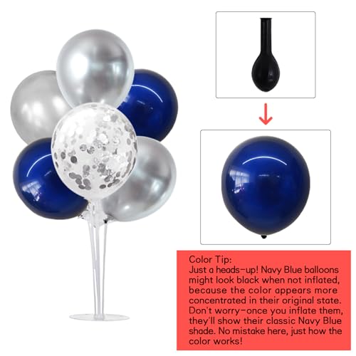 Image of TONIFUL 4 Set Navy Blue Silver Balloon Stand Balloon Centerpieces for Table
