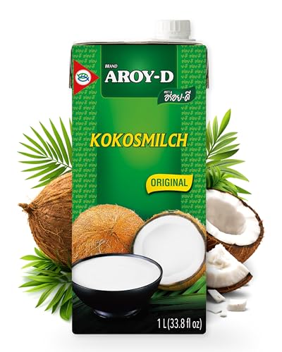 AROY-D Kokosnussmilch I Cremige Kokosmilch zum Kochen & Backen I 100% Vegan & Laktosefrei I Ideal für Currys Desserts Smoothies & Cocktails I 1 x 1 l