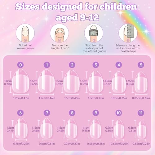 Krofaue 240PCS Kids Nail Tips, Half Matte Soft Gel Pre-Shaped Fake Nails with Storage Box, Almond Press On Nail Tips for Girls, Nail Salon & DIY Nail for Home, 12 Sizes(9-12 years old)