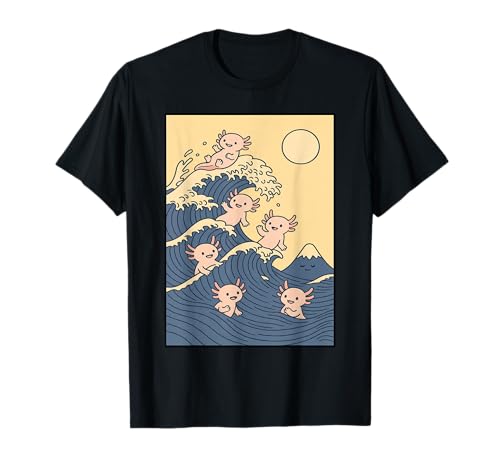 Axolotl Great Wave Kawaii Anime Pet Axolotls Arte japonés Camiseta