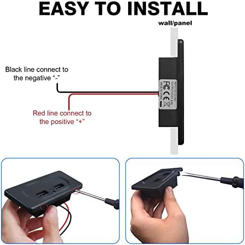 4.8A Dual USB Car Charger Socket Panel12V/24V USB Fast Charge Socket Panel Mount with Blue LED Indicator for Motorcycles,Caravan,Boats,Trucks,RVs,Marine, Golf carts
