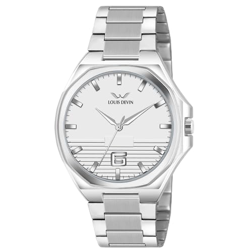 Image of LOUIS DEVIN Stainless Steel Chain Analog Wrist Watch for Men (Black /Blue /Green /White Dial) | LD-G076-CH