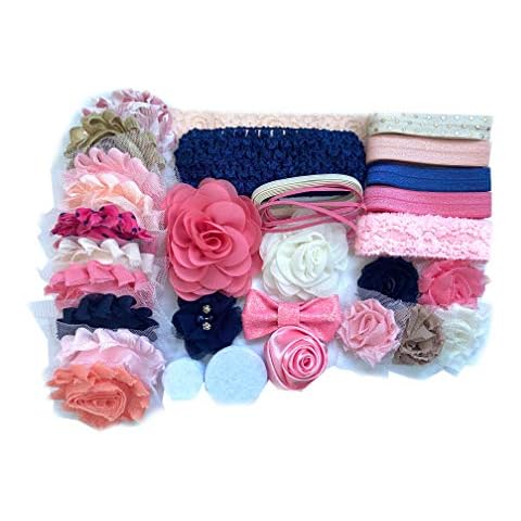 Bowtique Emilee Mini Headband Kit Makes 15 Headbands, DIY Baby Headband Kit - Navy and Peach Cover