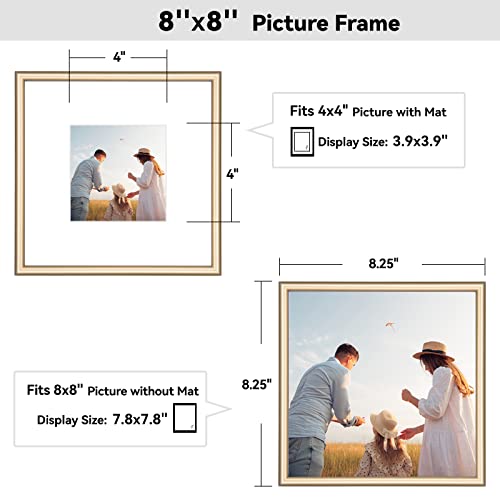 8X8 Picture Frame Brass Thin Metal Set Of 4, Square Frame For Desk And Wall Mounting, Aluminum Floating Frame Fit 4X4 Photo With Mat Or 8 X 8 Photos Without Mat（4 Pack） #TOP1