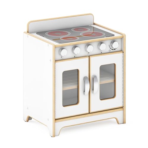 Guidecraft EdQ Play Kitchen Range for Toddlers - White: Wooden Montessori Kids' Kitchen Playset w/ 4...