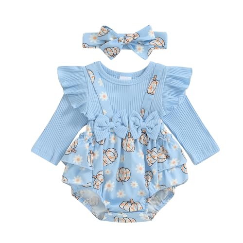 Image of Afunbaby Fall Baby Girl Clothes Newborn Onesie Ruffle Romper Dress Long Sleeve Floral Bodysuit Jumpsuit Winter Outfit
