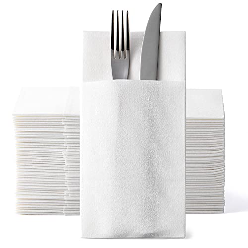 100 PCS Einweg Besteckservietten Weiß Air Laid Stoffähnlich Servietten Vorgefaltet Bestecktasche Für Hochzeit Premium QUALITÄT 43x30