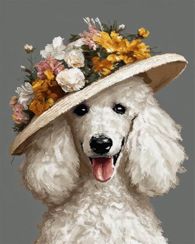 Cross stitch with beads kit caniche broderie main 9CT 50x70cm