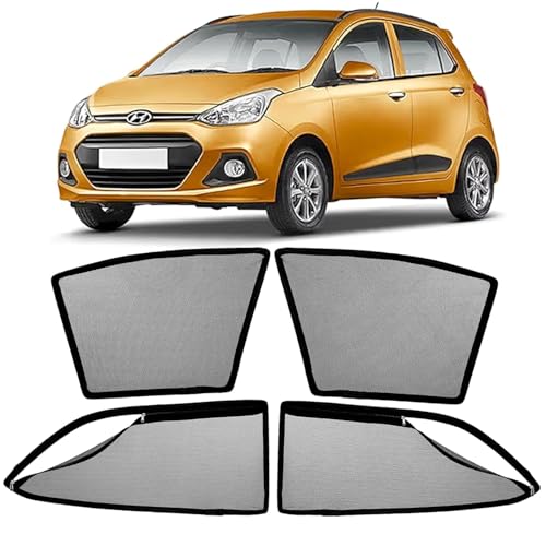 Image of AutoStory Magnetic Car Sunshade for Grand i10 2013-2019 | Front Half Cut for Mirror Visibility + Rear Full Coverage with Zipper | Heavy Heat & UV Protection | Privacy Side Window Curtains Shades