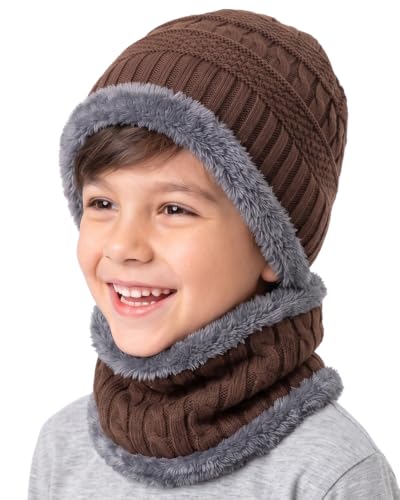 Image of Woolen Winter Cap with Neck Scarf for Boys and Girls /Kids Winter Cap (Age 5-14 Years)
