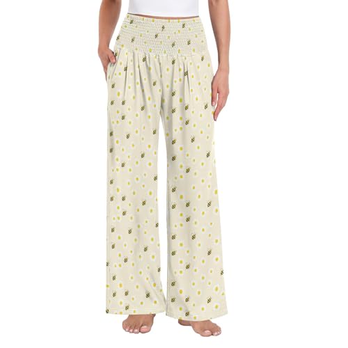 Pantalon large femme taille haute respirant doté de poches latérales pratiques