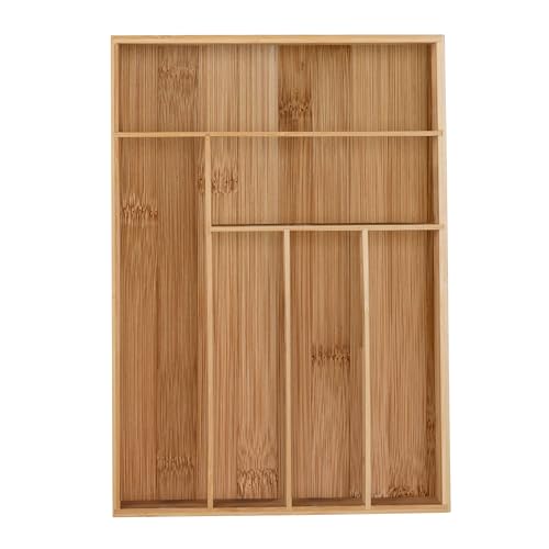 Relaxdays Cubertero Cajón Bambú, Organizador Cubiertos Madera, 6 Espacios, Separador Cajones, 5 x 30,5 x 43 cm, Natural