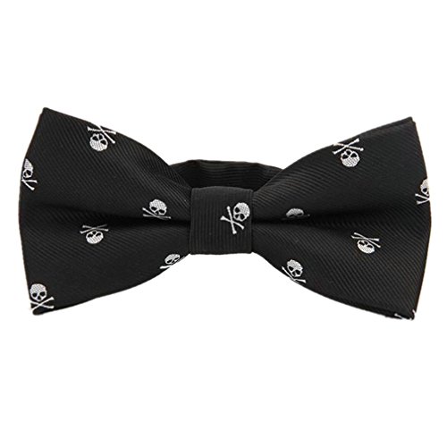 Hello Tie Men's Bowtie Skull Pattern Design Bow Ties, White Skull, One Size