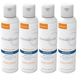 Kenkoderm Psoriasis Shampoo - 3 Percent Salicylic Acid Formula, Anti-Dandruff Cleanser for Itchy or Dry Hair & Scalp, Color & Fragrance Free, 4 Fluid Ounce, Pack of 4